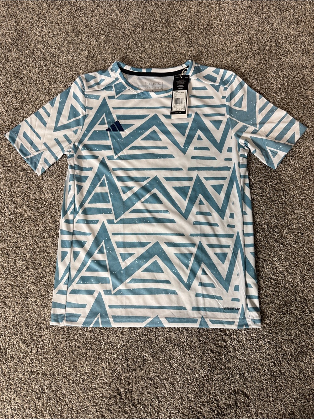 NWT! Adidas Kids White & Teal Graphic Short Sleeve Tee - size L
